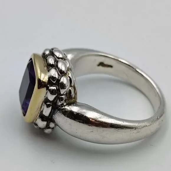 Lorenzo Sterling Silver 925 18K Gold Accent Amethyst Cocktail Ring Sz 7